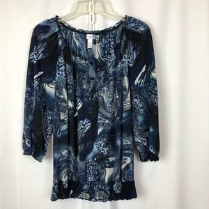 Dress Barn Blouson Blouse With Faux Placket, L